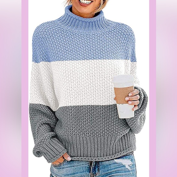 Sweaters - ZESICA Boutique TURTLENECK OVERSIZED CHUNKY KNITTED PULLOVER SWEATER blu…